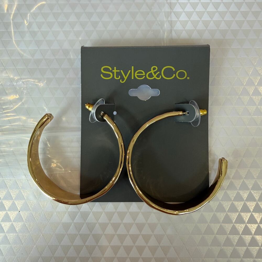 Style & Co Gold-Tone Hammered Hoop Earrings NWT